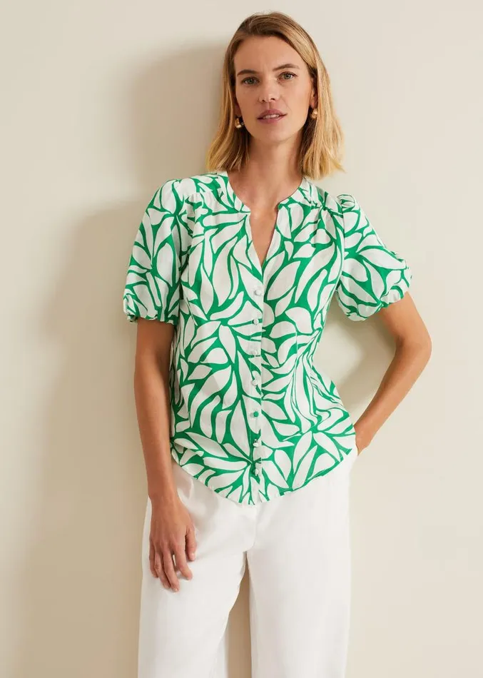 Louanna Linen Printed Shirt Greenivory Women Phase Eight Shirts and Blouses