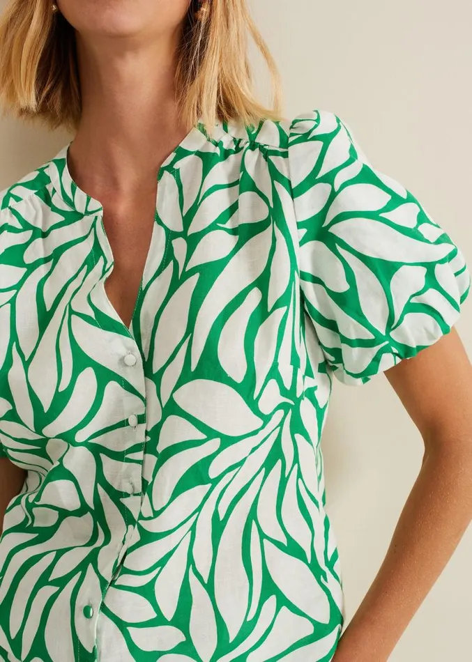 Louanna Linen Printed Shirt Greenivory Women Phase Eight Shirts and Blouses