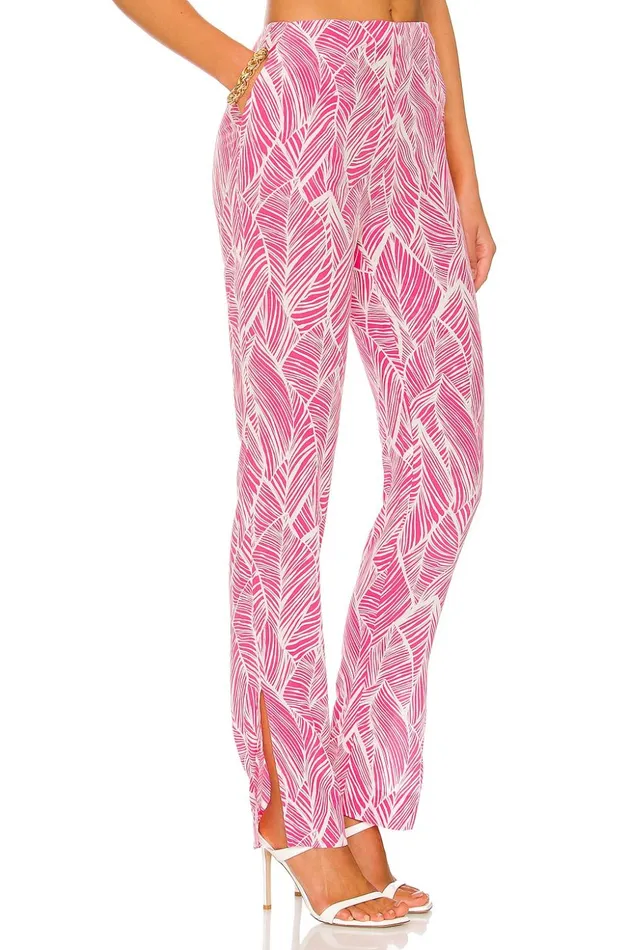 Lovers and Friends Pants Women Makena Pant Fuchsia Leaf Print Lovers and Friends Pants Women Makena Pant Fuchsia Leaf Print