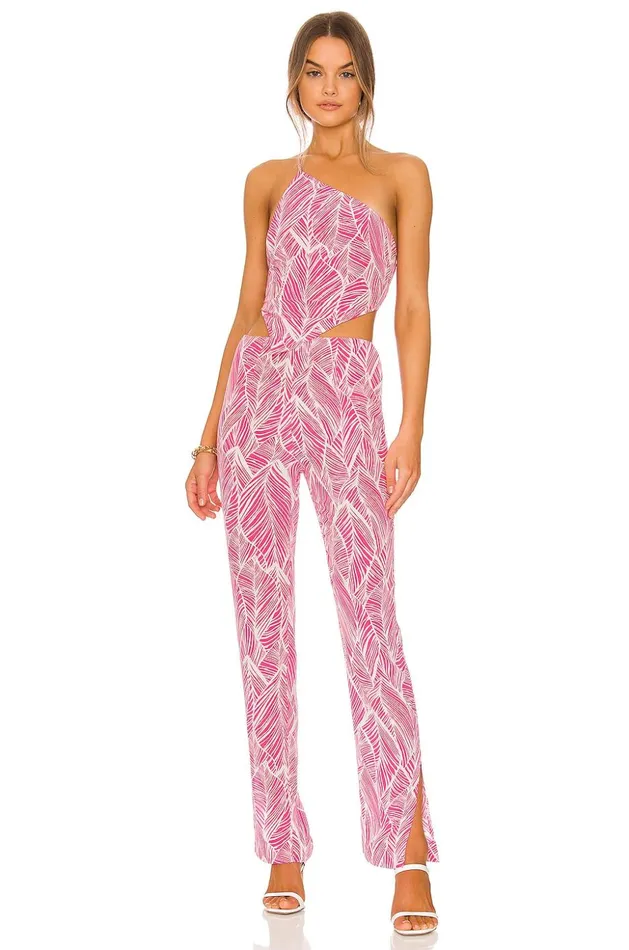 Lovers and Friends Pants Women Makena Pant Fuchsia Leaf Print Lovers and Friends Pants Women Makena Pant Fuchsia Leaf Print