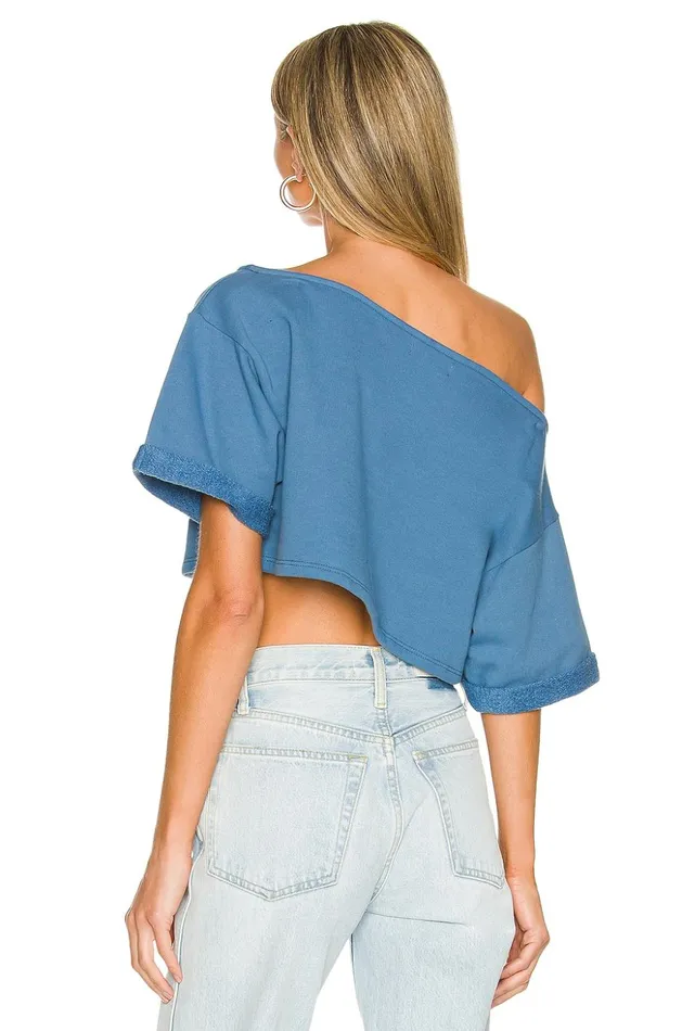 Lovers and Friends Tops Women Cropped Off Shoulder Top Soft Navy Lovers and Friends Tops Women Cropped Off Shoulder Top Soft Navy