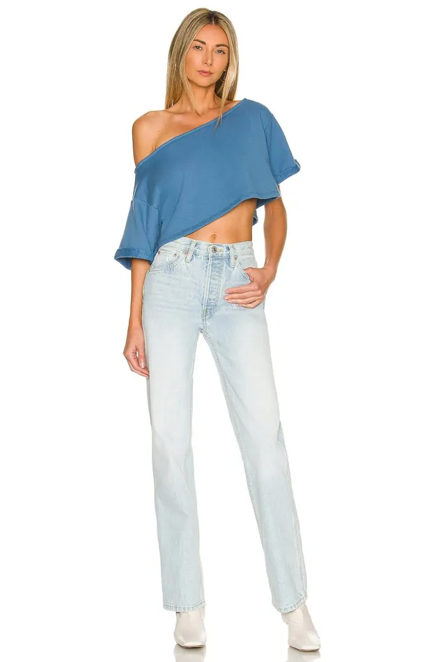 Lovers and Friends Tops Women Cropped Off Shoulder Top Soft Navy Lovers and Friends Tops Women Cropped Off Shoulder Top Soft Navy