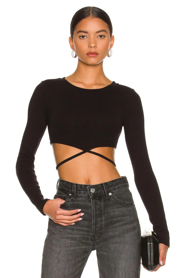 Lovers and Friends Tops Women Waist Tie Tee Black