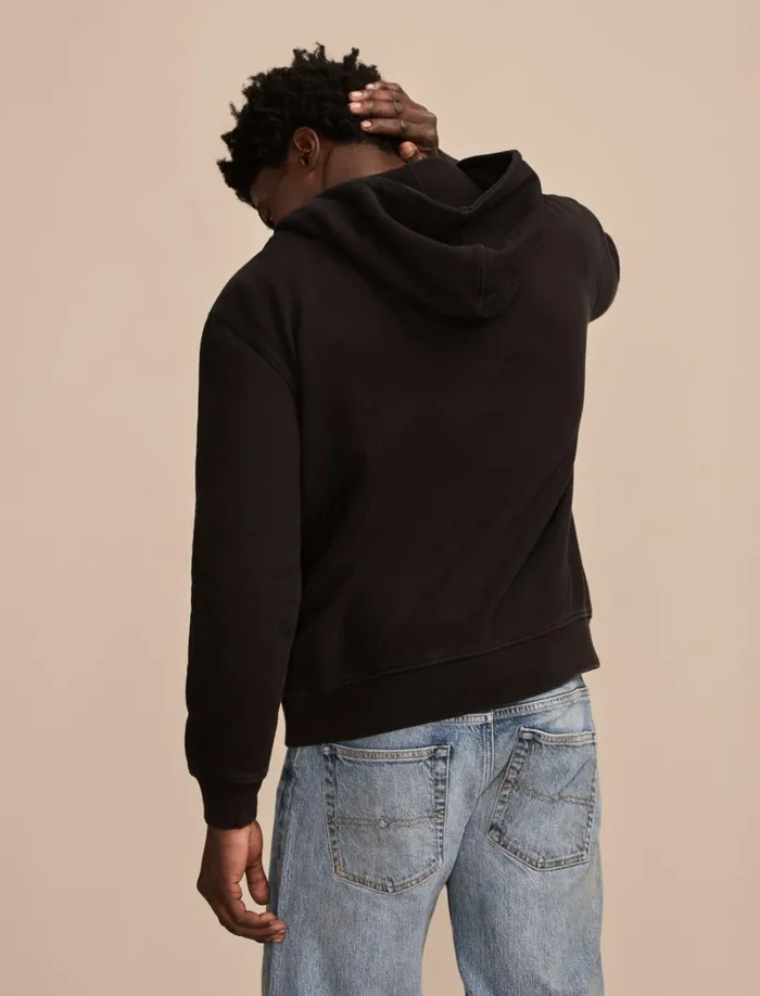 Lucky Brand Activewear Men Relaxed Fleece Zip Hoodie Jet Black