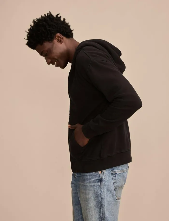 Lucky Brand Activewear Men Relaxed Fleece Zip Hoodie Jet Black
