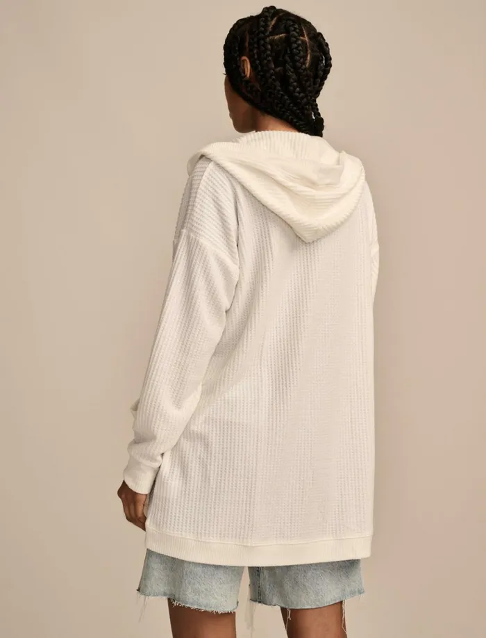 Lucky Brand Activewear Women Waffle Knit Shawl Hoodie Whisper White