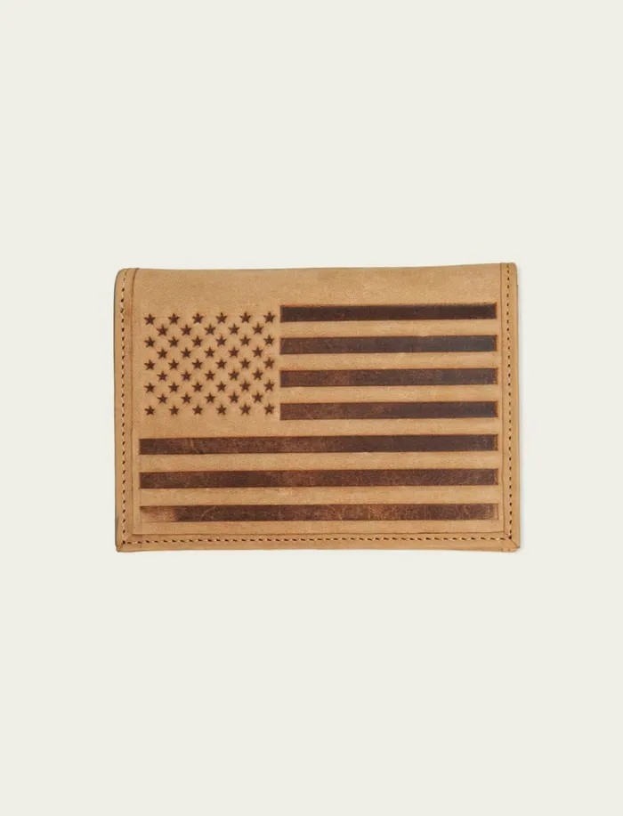 Lucky Brand Bags and Wallets Men Flag Embossed Leather Trifold Wallet Medium Brown