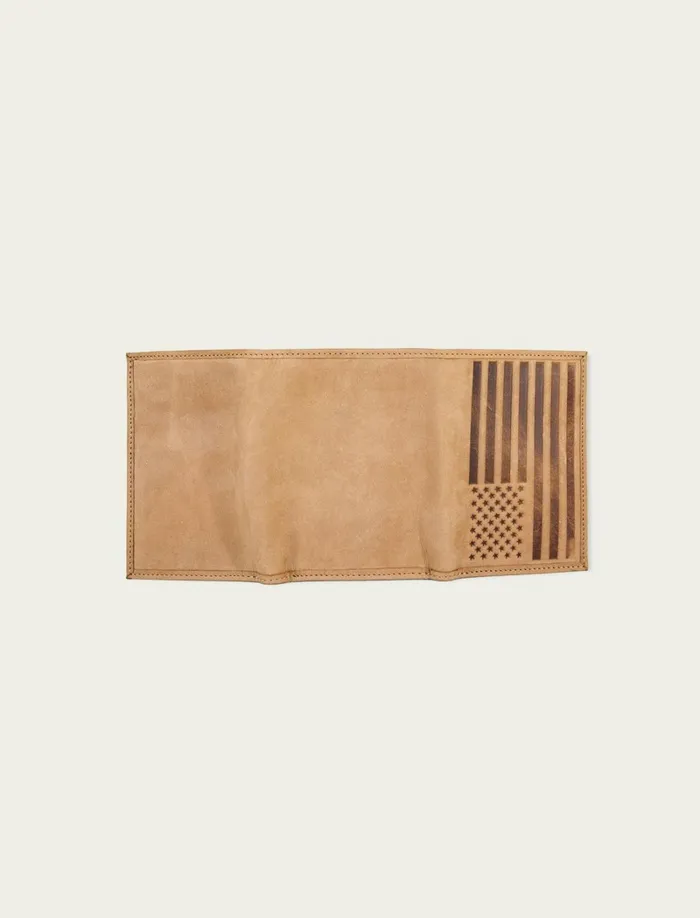 Lucky Brand Bags and Wallets Men Flag Embossed Leather Trifold Wallet Medium Brown