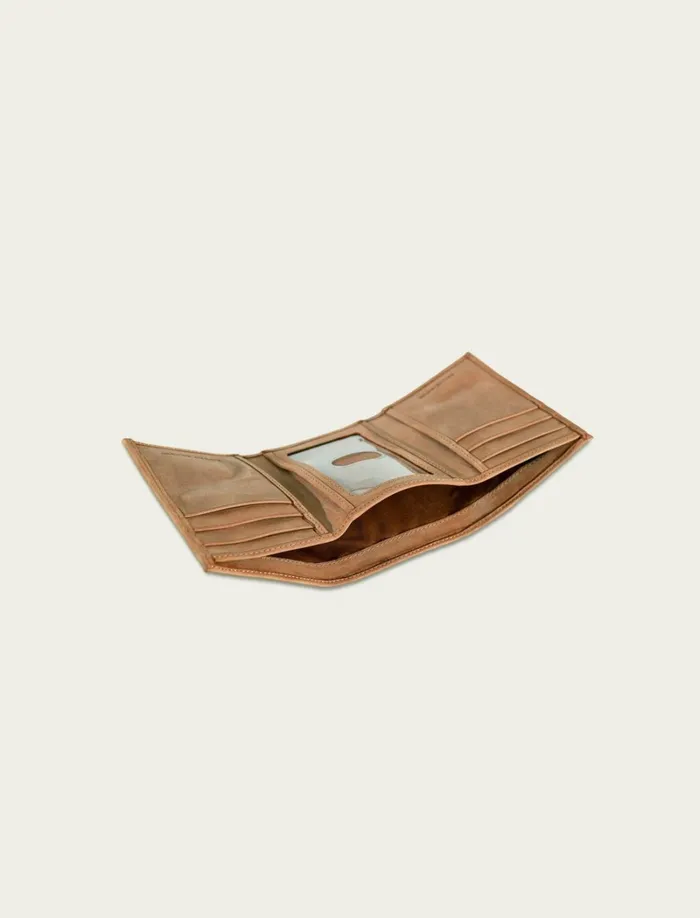 Lucky Brand Bags and Wallets Men Flag Embossed Leather Trifold Wallet Medium Brown
