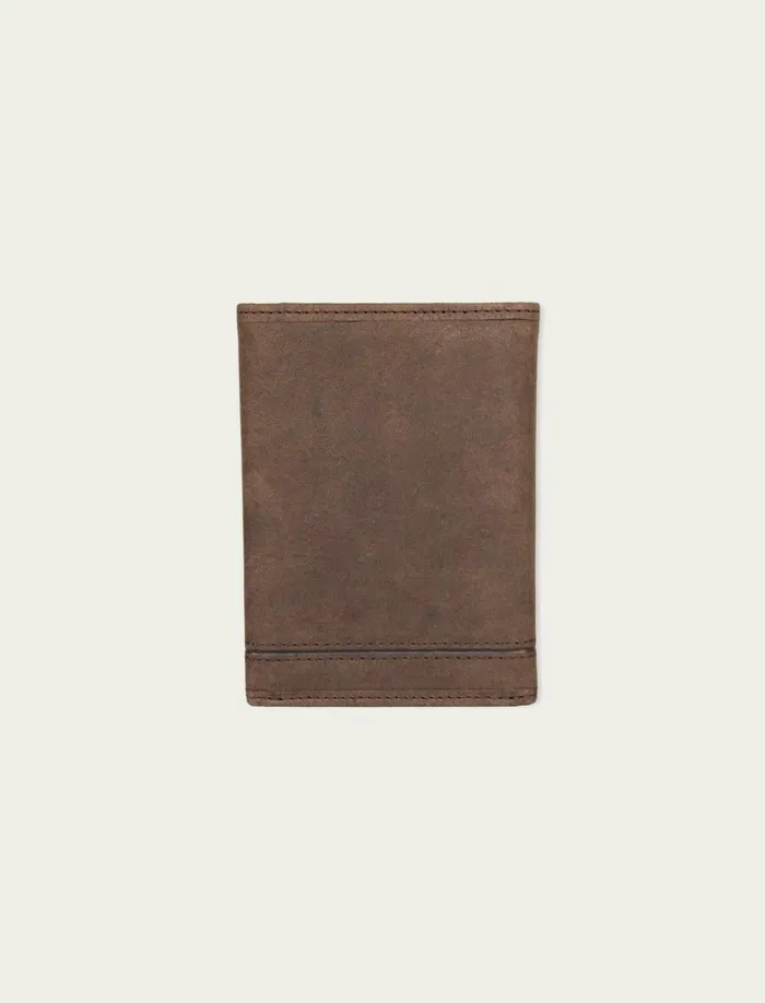 Lucky Brand Bags and Wallets Men Grooved Leather Trifold Wallet Dark Brown