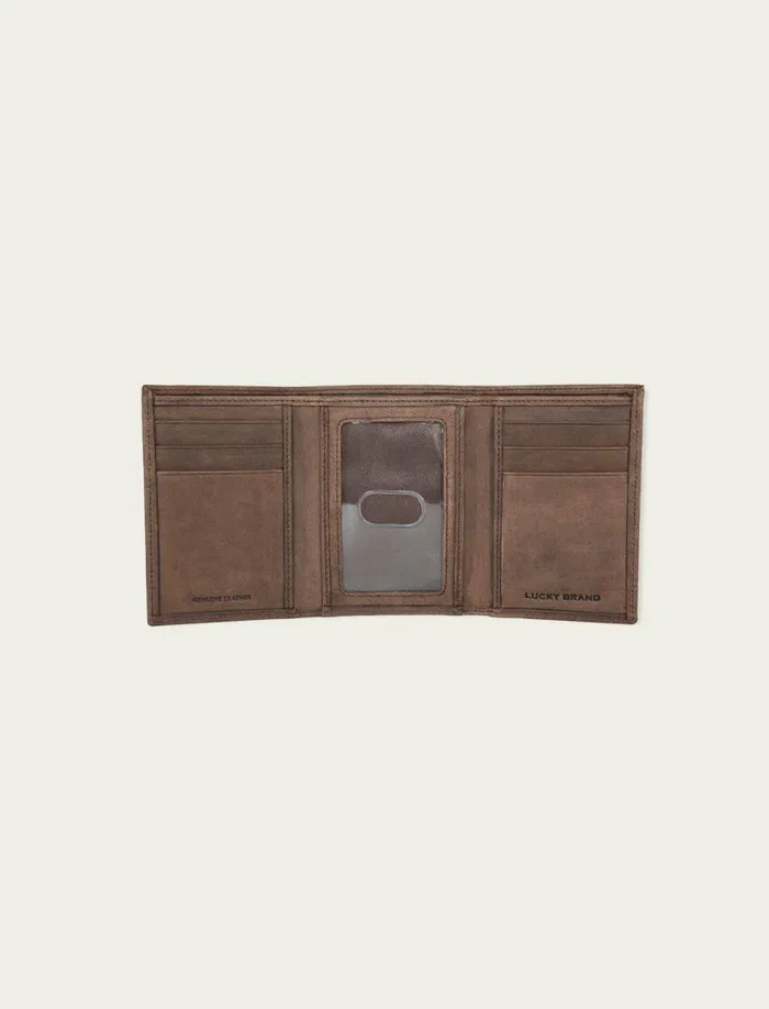 Lucky Brand Bags and Wallets Men Grooved Leather Trifold Wallet Dark Brown
