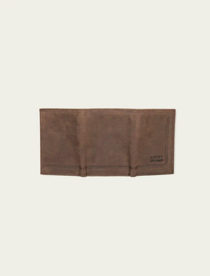 Lucky Brand Bags and Wallets Men Grooved Leather Trifold Wallet Dark Brown