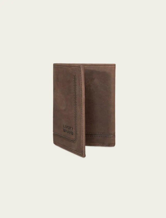 Lucky Brand Bags and Wallets Men Grooved Leather Trifold Wallet Dark Brown