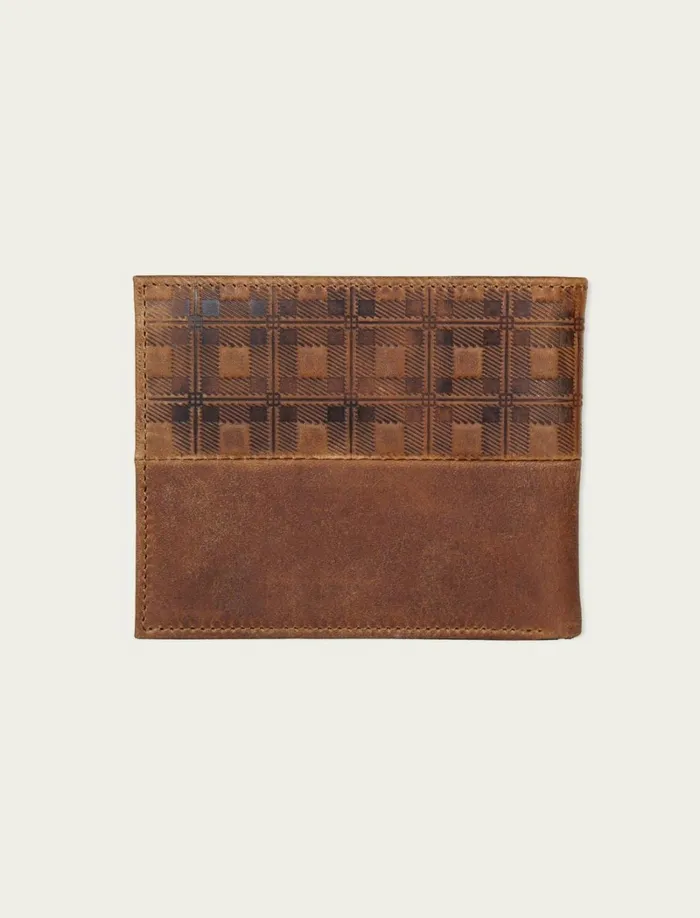 Lucky Brand Bags and Wallets Men Plaid Embossed Leather Bifold Wallet Dark Brown