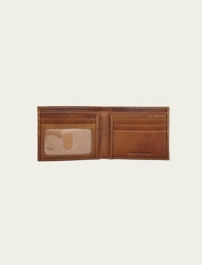 Lucky Brand Bags and Wallets Men Plaid Embossed Leather Bifold Wallet Dark Brown