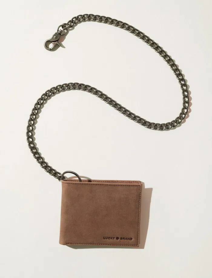 Lucky Brand Bags and Wallets Men Wallet Card Holder And Loop Chain Gift Set Dark Brown