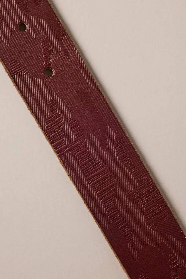 Lucky Brand Belts Men Debossed Camo Pattern Leather Belt Cognac