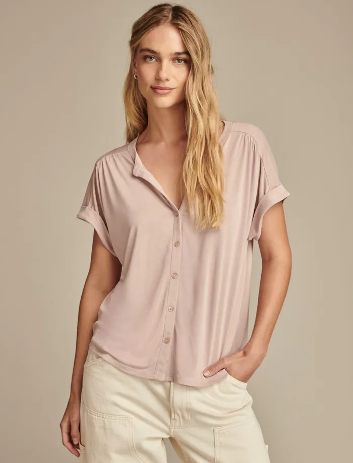 Lucky Brand Blouses Women Sandwash Button Front Top Rose Dust