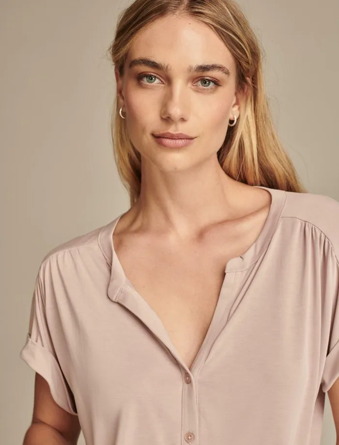 Lucky Brand Blouses Women Sandwash Button Front Top Rose Dust