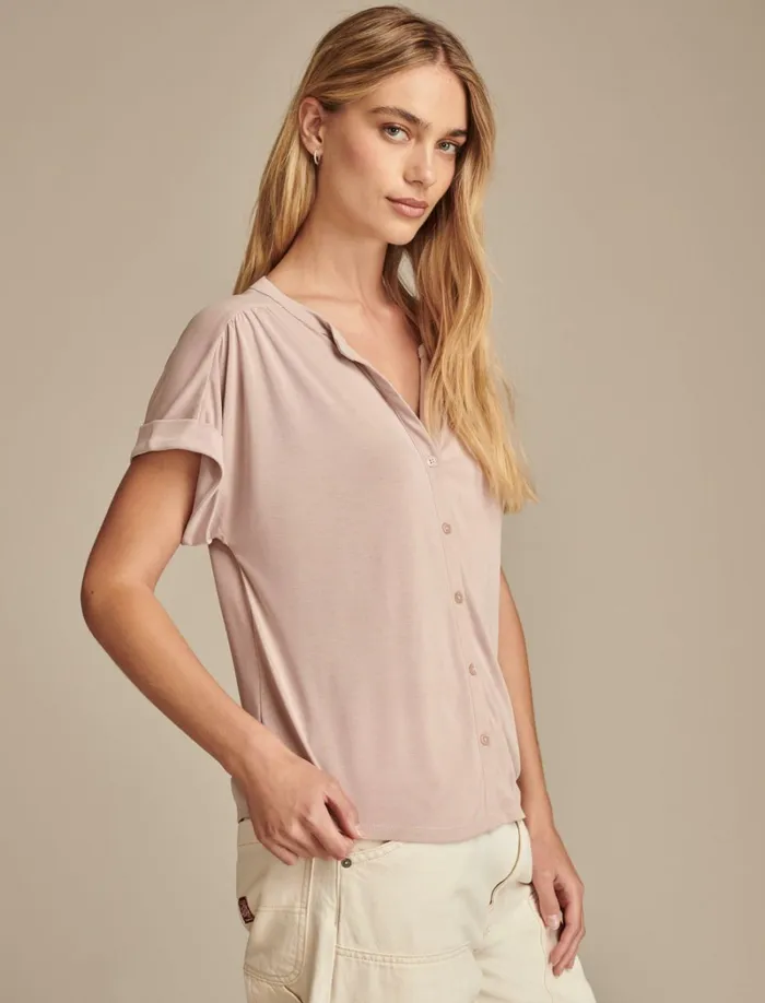 Lucky Brand Blouses Women Sandwash Button Front Top Rose Dust