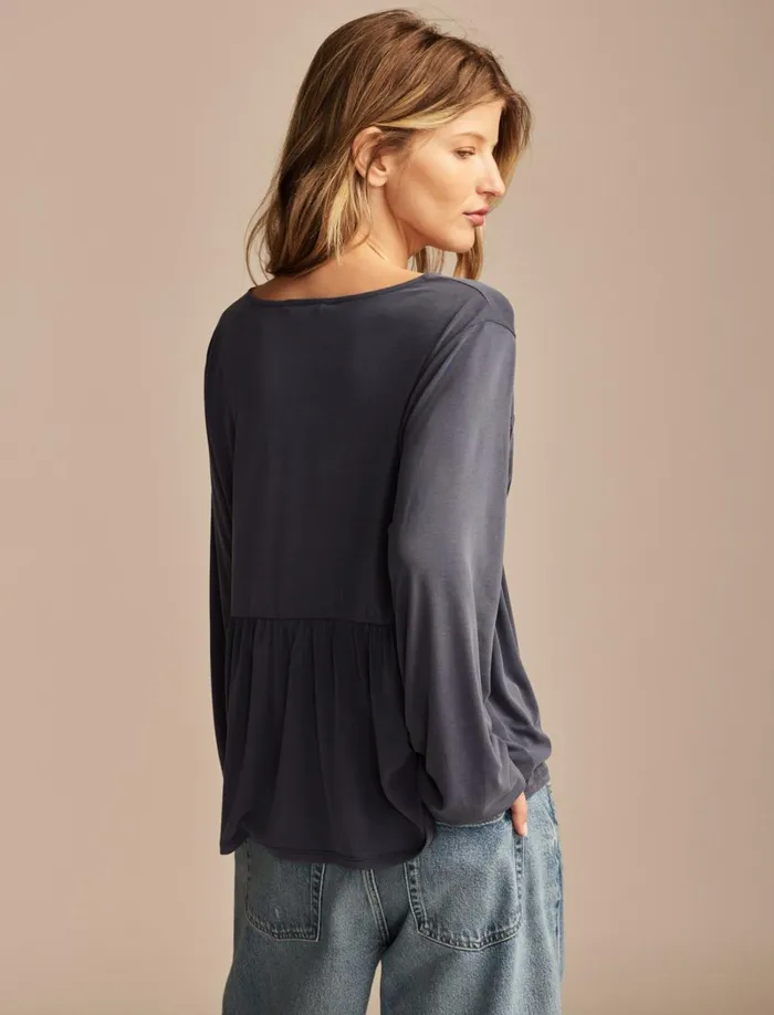 Lucky Brand Blouses Women Shirred Tie Front Sandwash Top Dress Blues