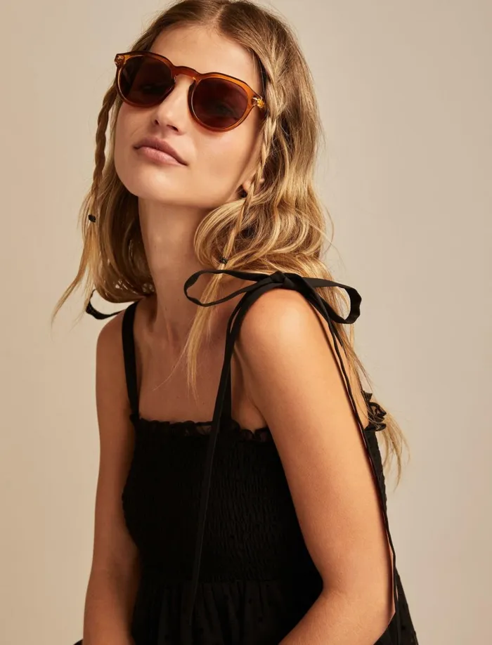 Lucky Brand Blouses Women Smocked Bodice Tie Strap Cami Black Dot