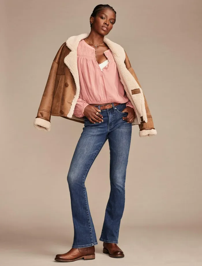 Lucky Brand Blouses Women Smocked Bubble Top Ash Rose