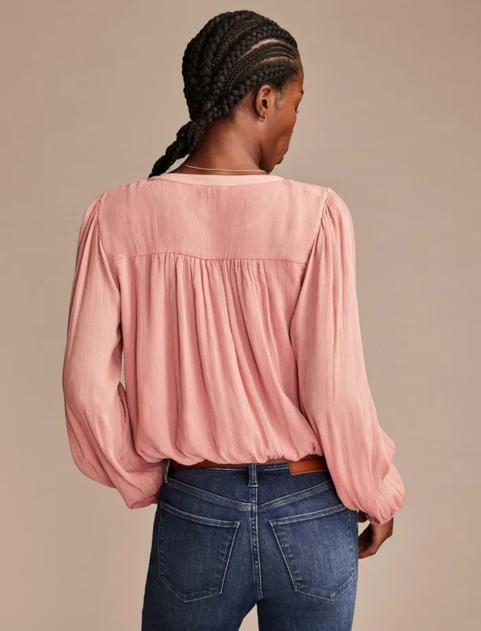 Lucky Brand Blouses Women Smocked Bubble Top Ash Rose