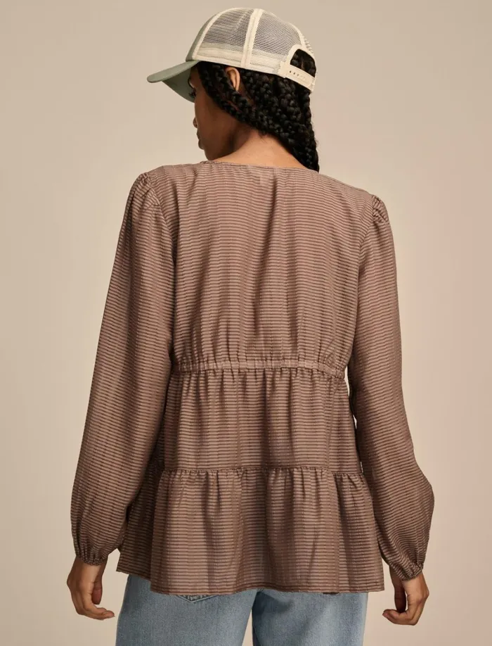 Lucky Brand Blouses Women Striped VNeck Blouse Deep Taupe