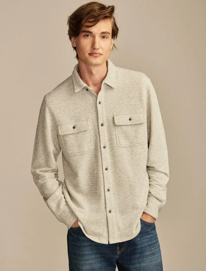 Lucky Brand ButtonDowns Men Brushed Long Sleeve Knit Shirting Heather Grey