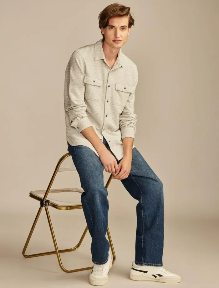 Lucky Brand ButtonDowns Men Brushed Long Sleeve Knit Shirting Heather Grey