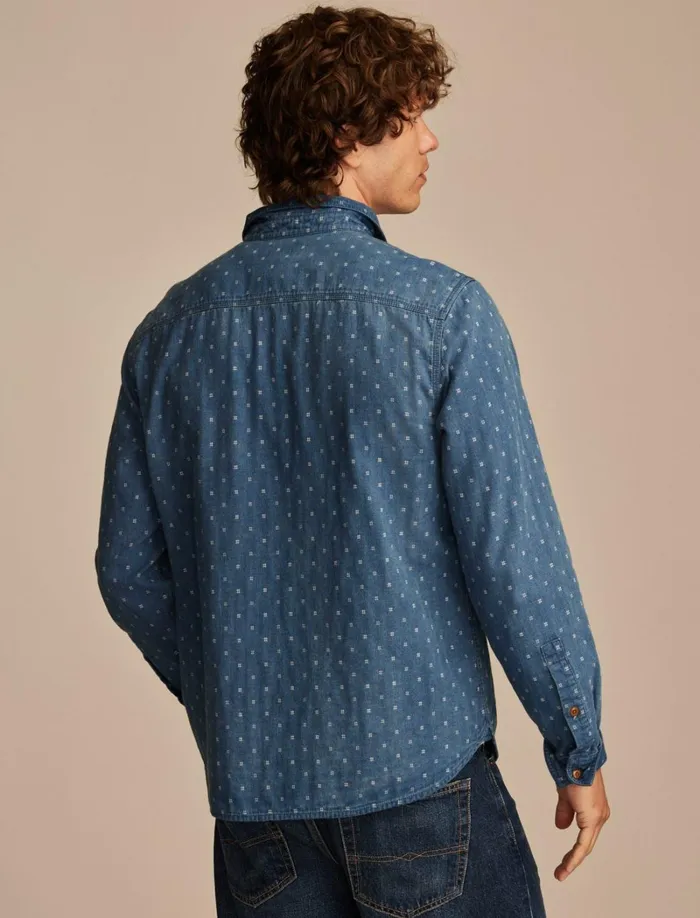Lucky Brand ButtonDowns Men Double Weave Long Sleeve Utility Shirt 458 Blue