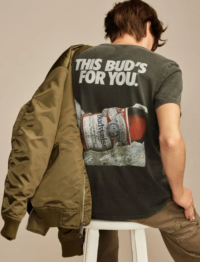 Lucky Brand Graphic Tees Men Budweiser Advert Jet Black
