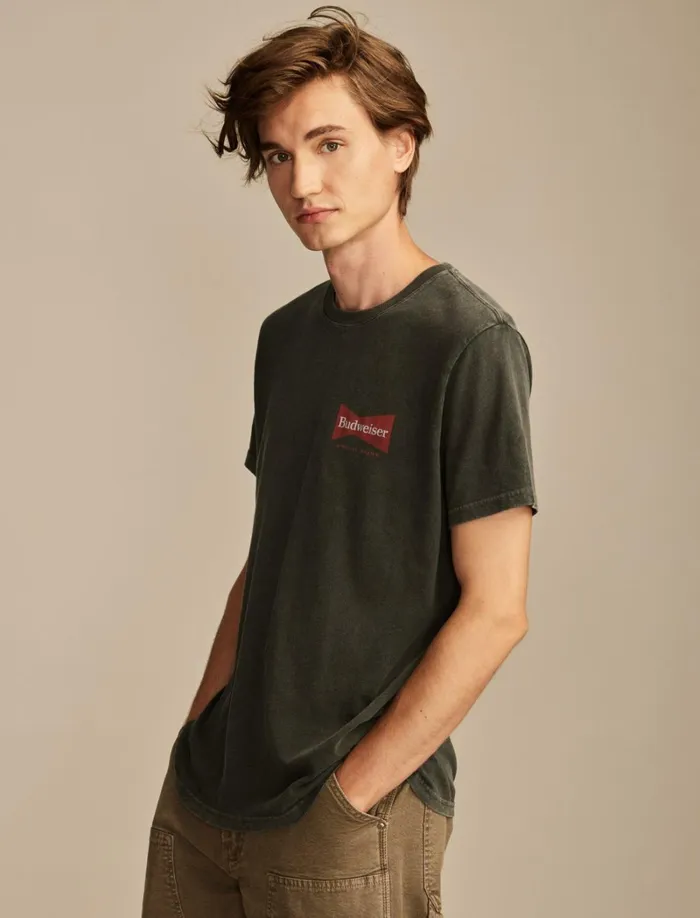 Lucky Brand Graphic Tees Men Budweiser Advert Jet Black
