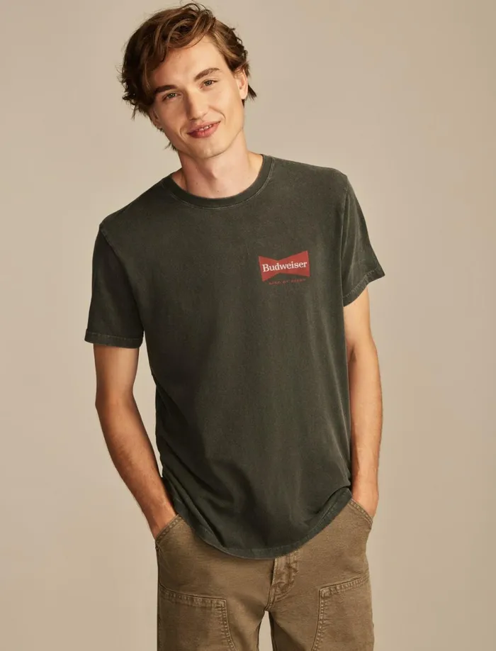 Lucky Brand Graphic Tees Men Budweiser Advert Jet Black