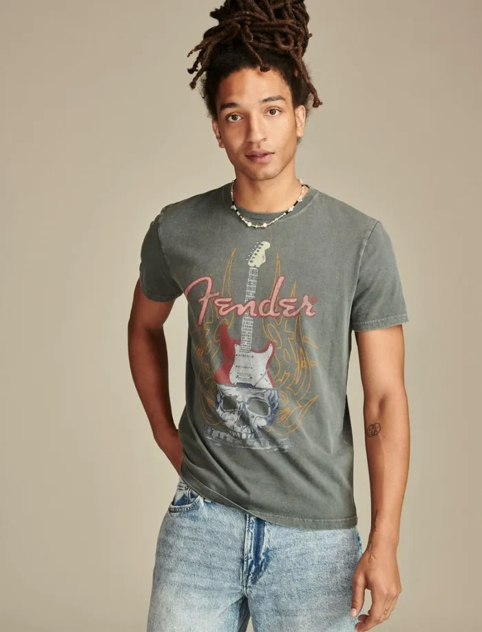 Lucky Brand Graphic Tees Men Fender Skulls Dark Shadow