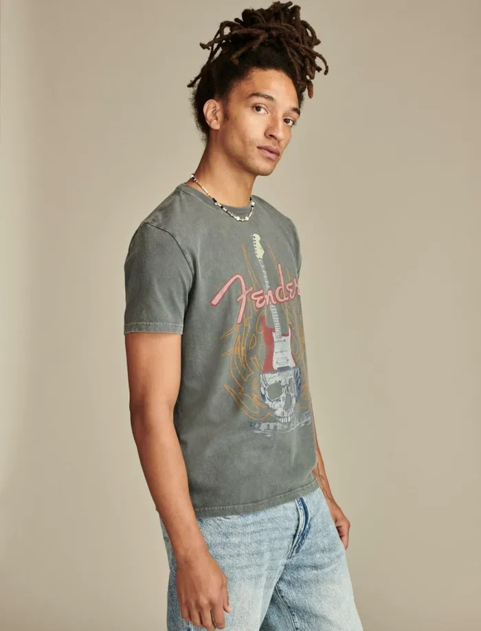 Lucky Brand Graphic Tees Men Fender Skulls Dark Shadow