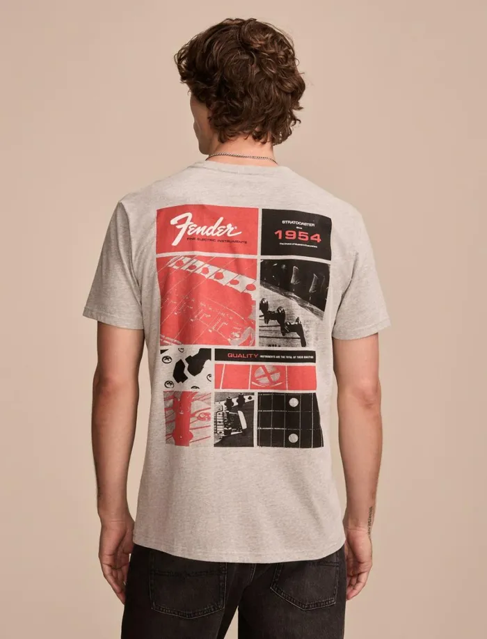 Lucky Brand Graphic Tees Men Fender Strat Photos Light Heather Grey