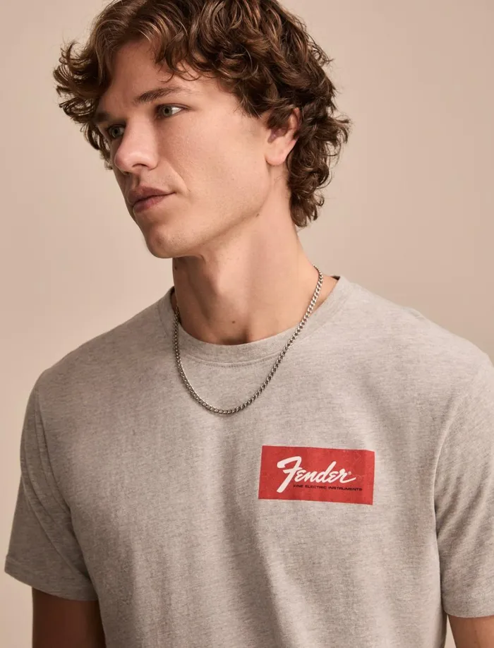 Lucky Brand Graphic Tees Men Fender Strat Photos Light Heather Grey