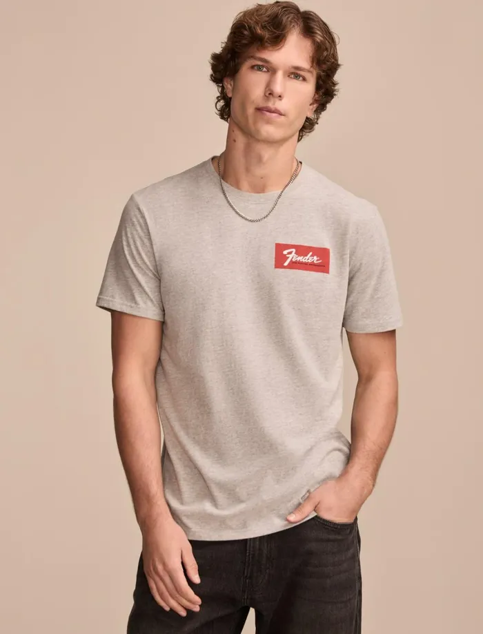 Lucky Brand Graphic Tees Men Fender Strat Photos Light Heather Grey