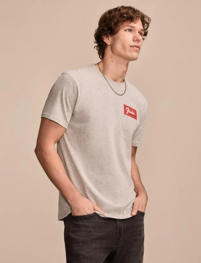 Lucky Brand Graphic Tees Men Fender Strat Photos Light Heather Grey