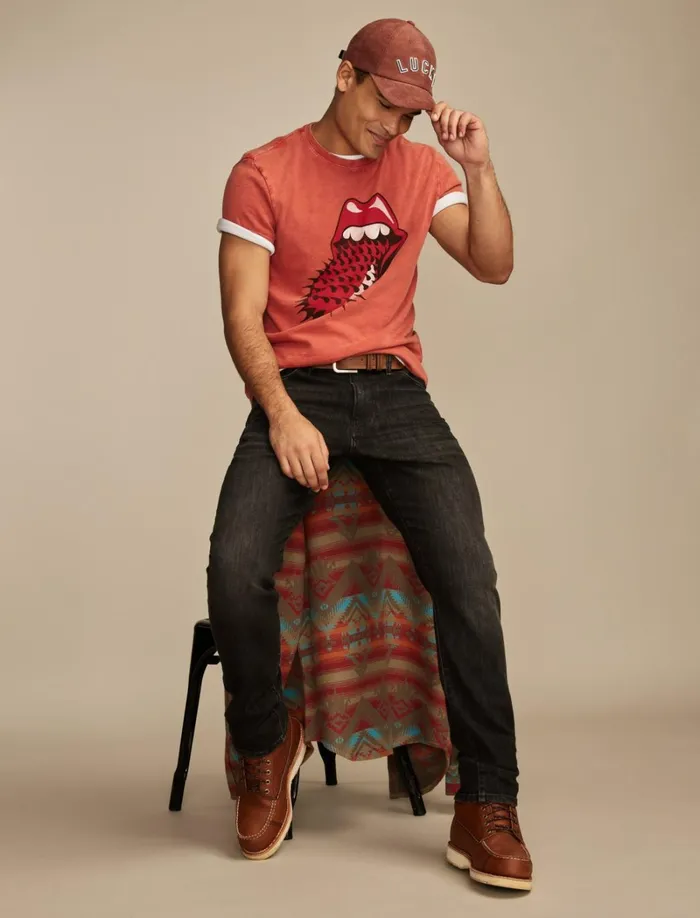 Lucky Brand Graphic Tees Men Rolling Stones Spiked Tongue 6734 Aurora Red