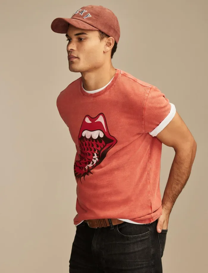 Lucky Brand Graphic Tees Men Rolling Stones Spiked Tongue 6734 Aurora Red