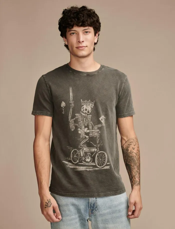 Lucky Brand Graphic Tees Men Skeleton Biker Raven