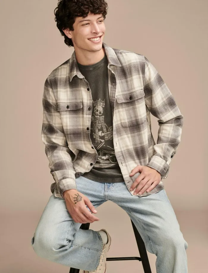 Lucky Brand Graphic Tees Men Skeleton Biker Raven