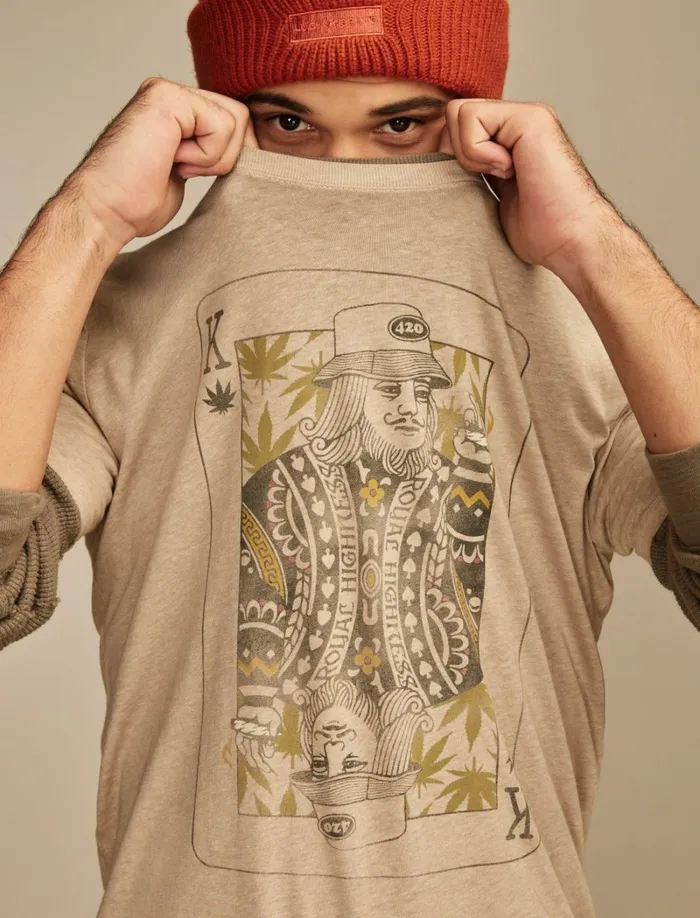 Lucky Brand Graphic Tees Men Weed King Lead Gray