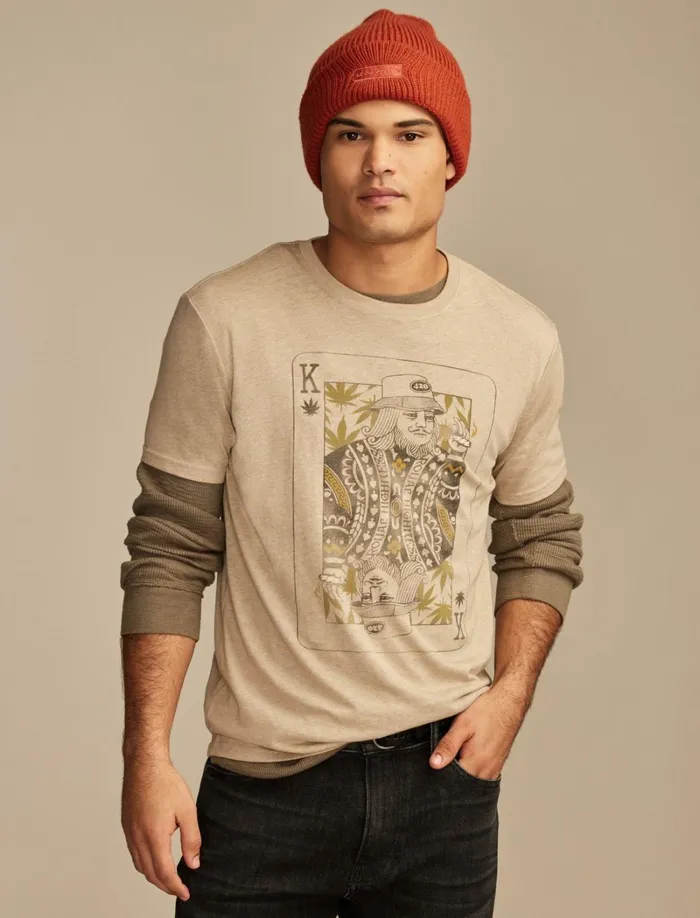 Lucky Brand Graphic Tees Men Weed King Lead Gray