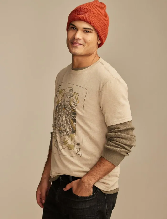 Lucky Brand Graphic Tees Men Weed King Lead Gray