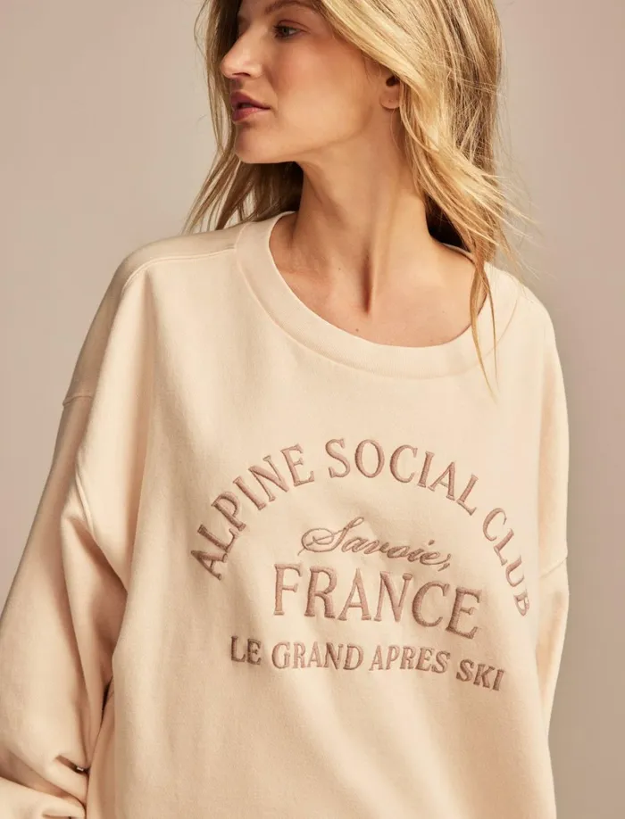 Lucky Brand Graphic Tees Women Alpine Social Club Crew Neck Peach Blush