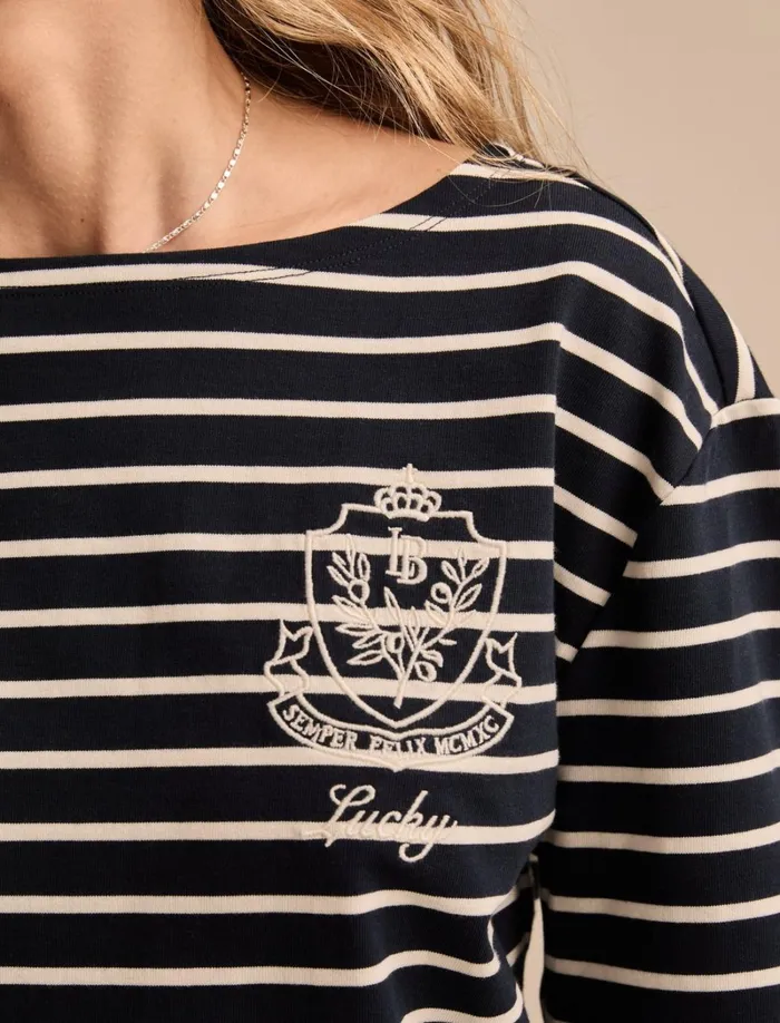 Lucky Brand Graphic Tees Women Breton Long Sleeve Tee Navy Stripe